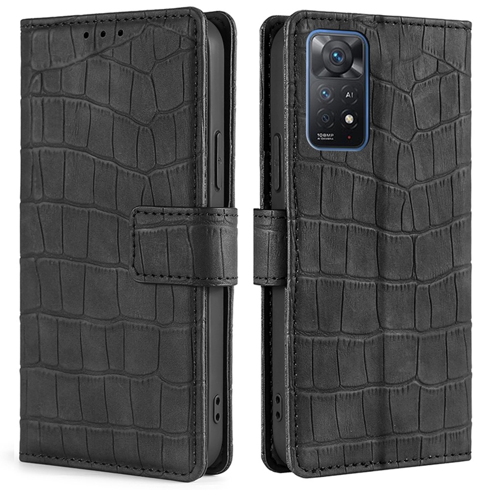For Xiaomi Redmi Note 11 Pro 4G (MediaTek)/Redmi Note 11 Pro 5G (Qualcomm) Wallet Design Crocodile Texture Skin-touch Feeling Stand Leather Cell Phone Case Shell - Black-1