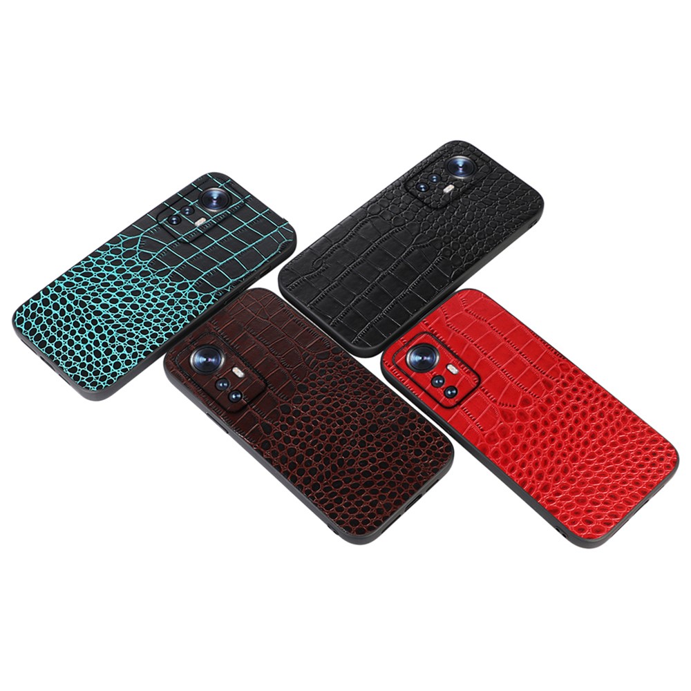 For Xiaomi 12 Pro Genuine Cowhide Leather Coating Case Stylish Crocodile Texture PC + TPU Phone Cover - Black-3