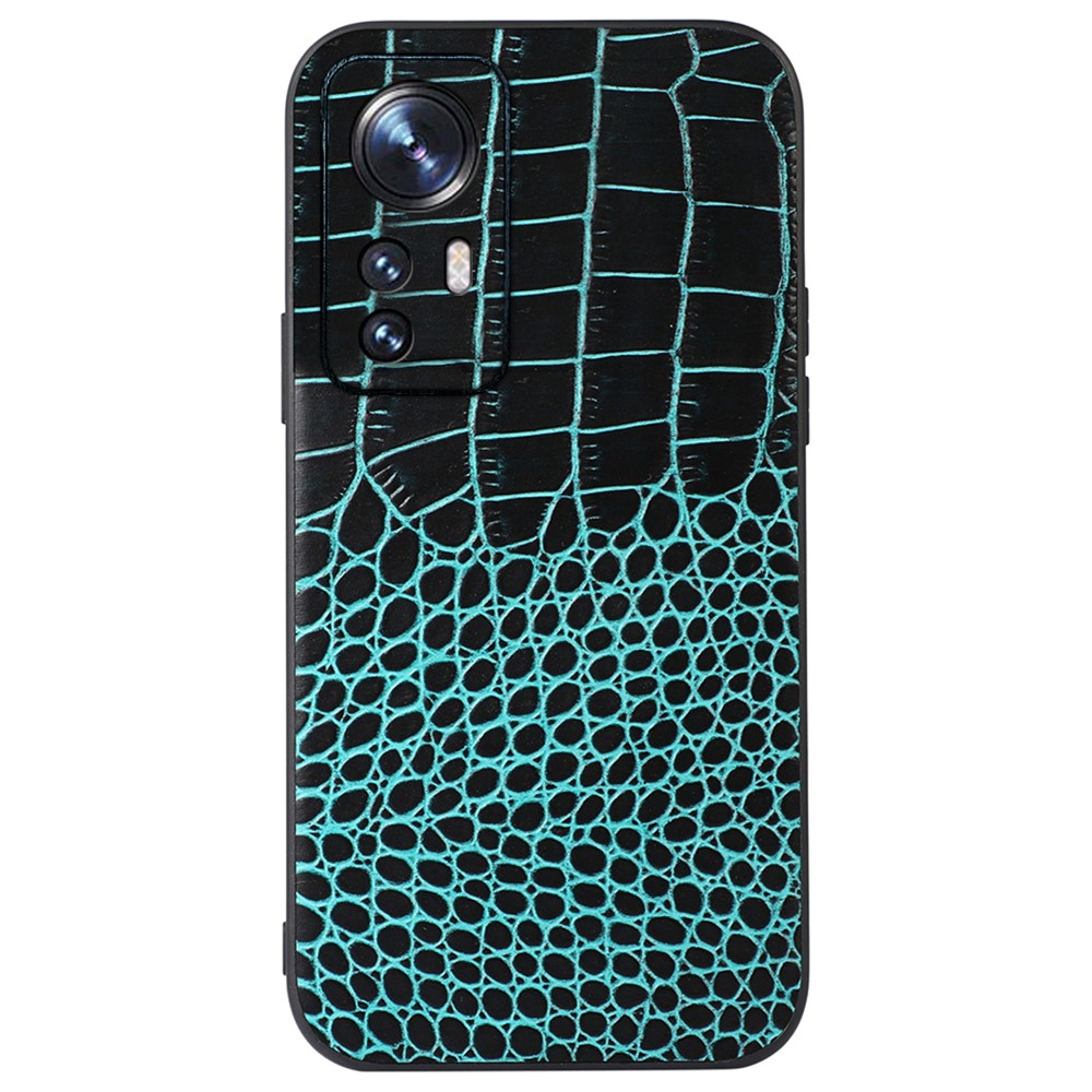 For Xiaomi 12 Pro Genuine Cowhide Leather Coating Case Stylish Crocodile Texture PC + TPU Phone Cover - Green-1