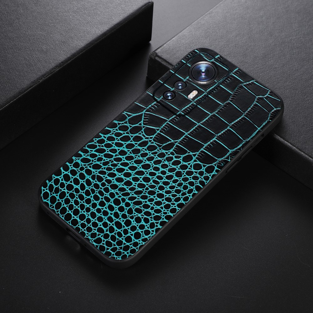 For Xiaomi 12 Pro Genuine Cowhide Leather Coating Case Stylish Crocodile Texture PC + TPU Phone Cover - Green-2