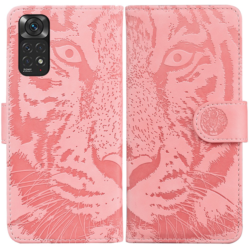 For Xiaomi Redmi Note 11S 4G / Redmi Note 11 4G (Qualcomm) Tiger Pattern Imprinted PU Leather Shockproof Wallet Case Magnetic Folio TPU Bumper Protector Cover - Pink-1