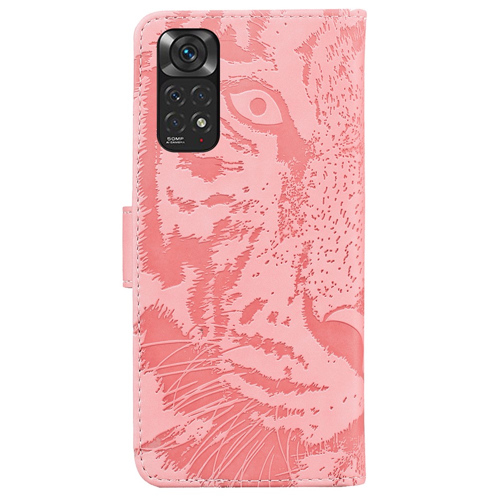 For Xiaomi Redmi Note 11S 4G / Redmi Note 11 4G (Qualcomm) Tiger Pattern Imprinted PU Leather Shockproof Wallet Case Magnetic Folio TPU Bumper Protector Cover - Pink-2