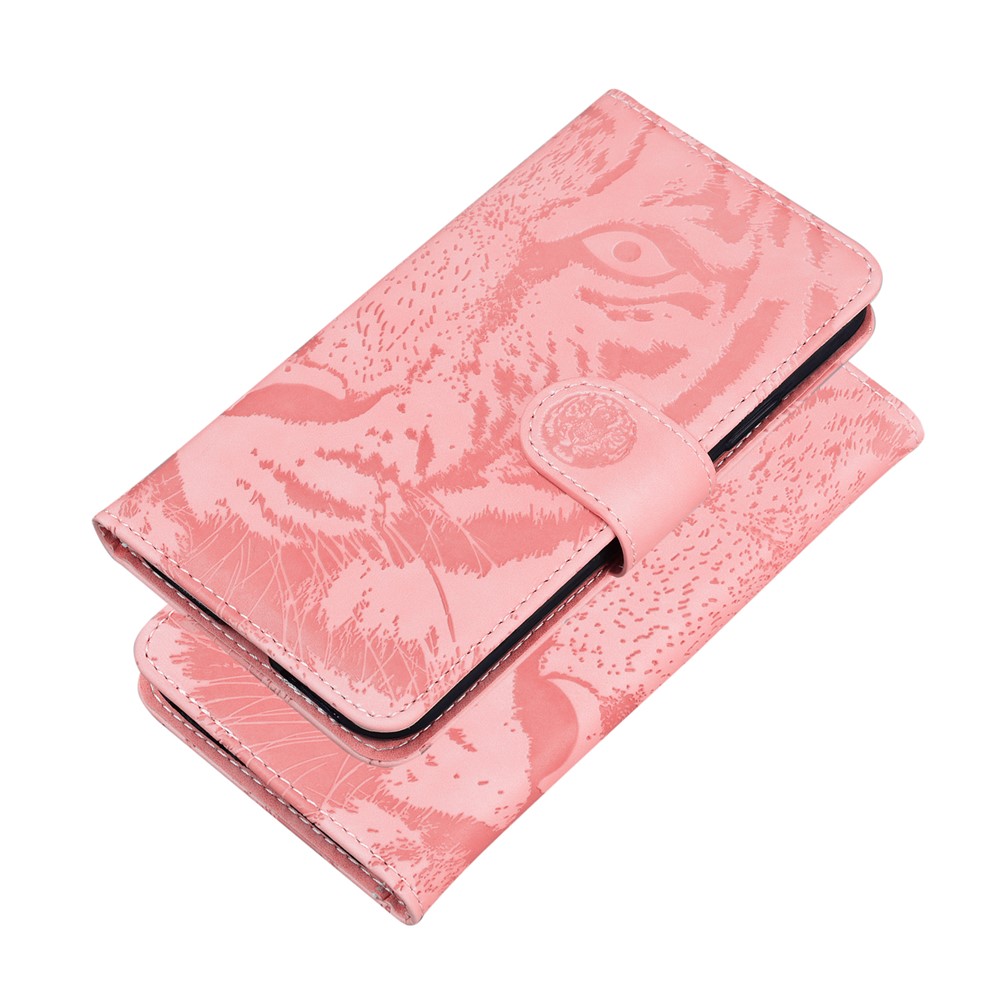 For Xiaomi Redmi Note 11S 4G / Redmi Note 11 4G (Qualcomm) Tiger Pattern Imprinted PU Leather Shockproof Wallet Case Magnetic Folio TPU Bumper Protector Cover - Pink-6