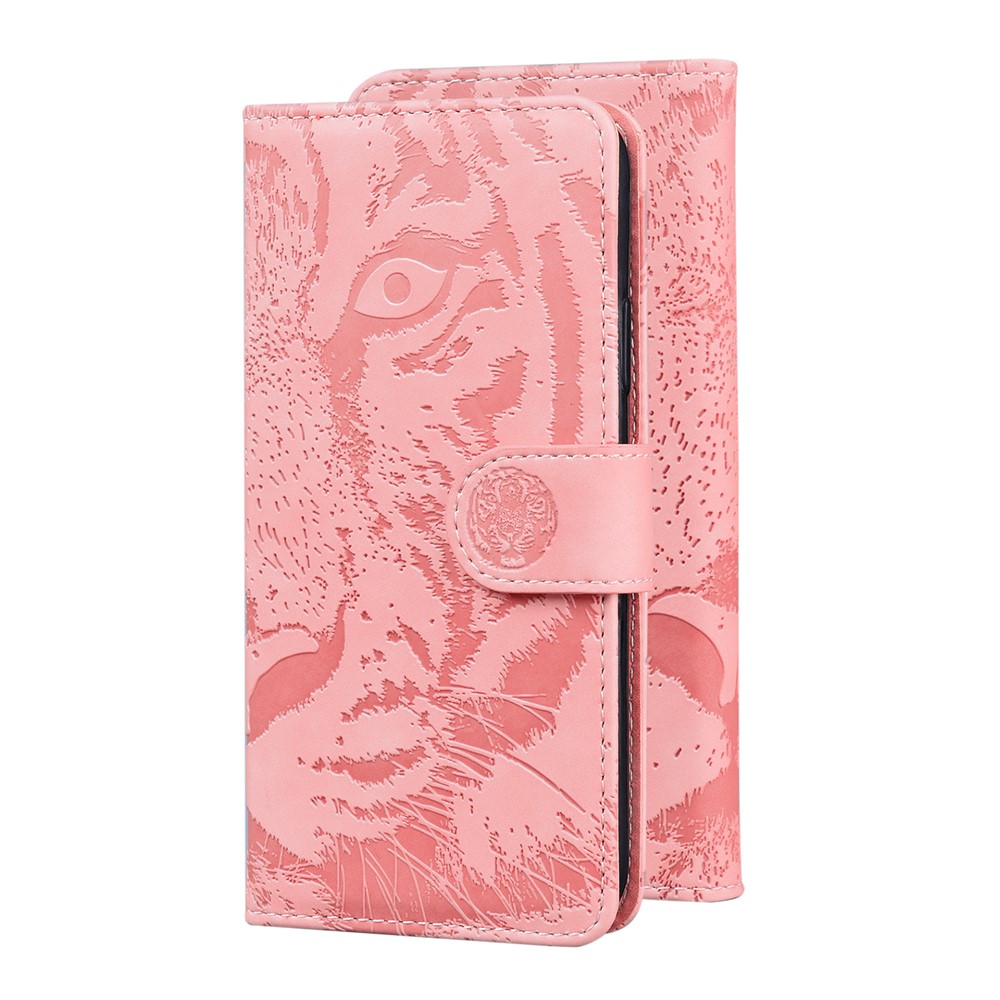 For Xiaomi Redmi Note 11S 4G / Redmi Note 11 4G (Qualcomm) Tiger Pattern Imprinted PU Leather Shockproof Wallet Case Magnetic Folio TPU Bumper Protector Cover - Pink-7