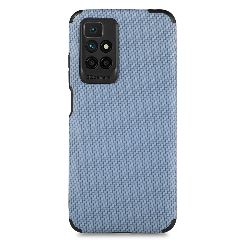 For Xiaomi Redmi 10/Note 11 4G (MediaTek) Flexible TPU + PVC Fiber Texture PU Leather Coated Phone Case Shockproof Cover - Sky Blue-1