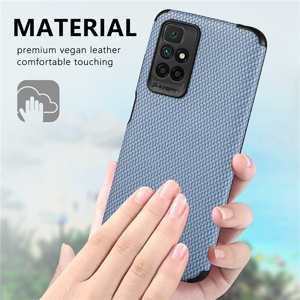 For Xiaomi Redmi 10/Note 11 4G (MediaTek) Flexible TPU + PVC Fiber Texture PU Leather Coated Phone Case Shockproof Cover - Sky Blue-4