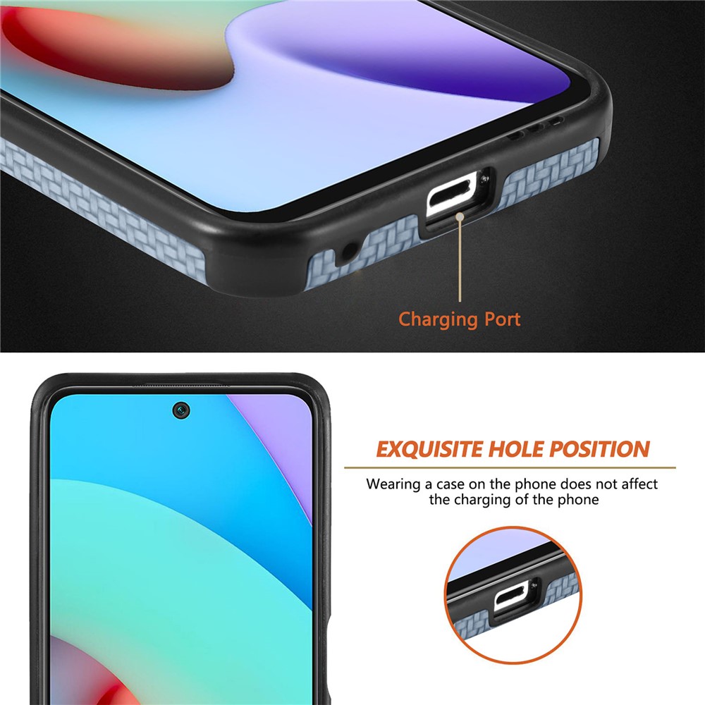 For Xiaomi Redmi 10/Note 11 4G (MediaTek) Flexible TPU + PVC Fiber Texture PU Leather Coated Phone Case Shockproof Cover - Sky Blue-5