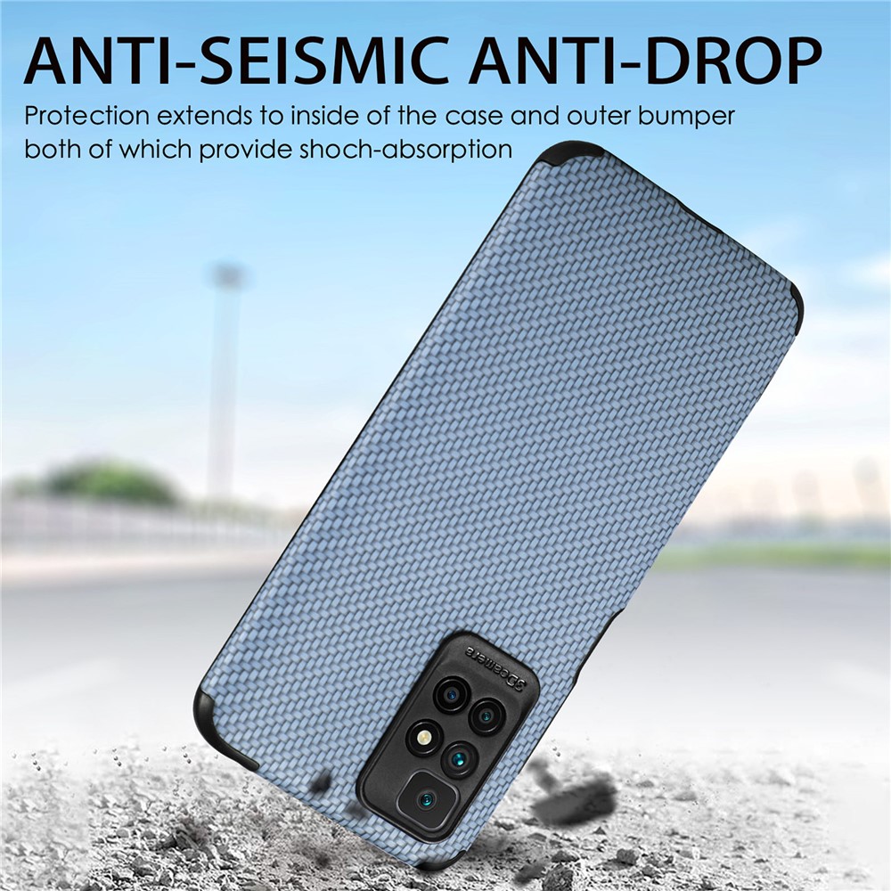 For Xiaomi Redmi 10/Note 11 4G (MediaTek) Flexible TPU + PVC Fiber Texture PU Leather Coated Phone Case Shockproof Cover - Sky Blue-6