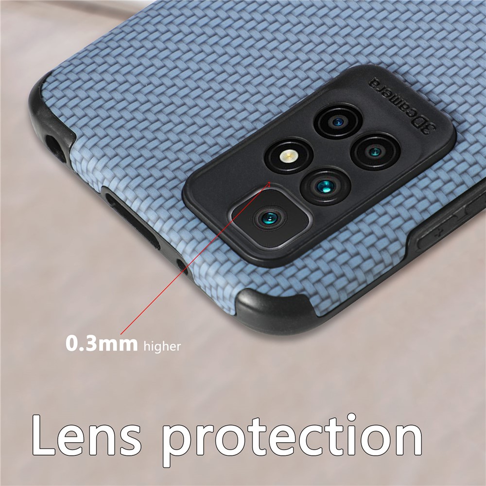 For Xiaomi Redmi 10/Note 11 4G (MediaTek) Flexible TPU + PVC Fiber Texture PU Leather Coated Phone Case Shockproof Cover - Sky Blue-7