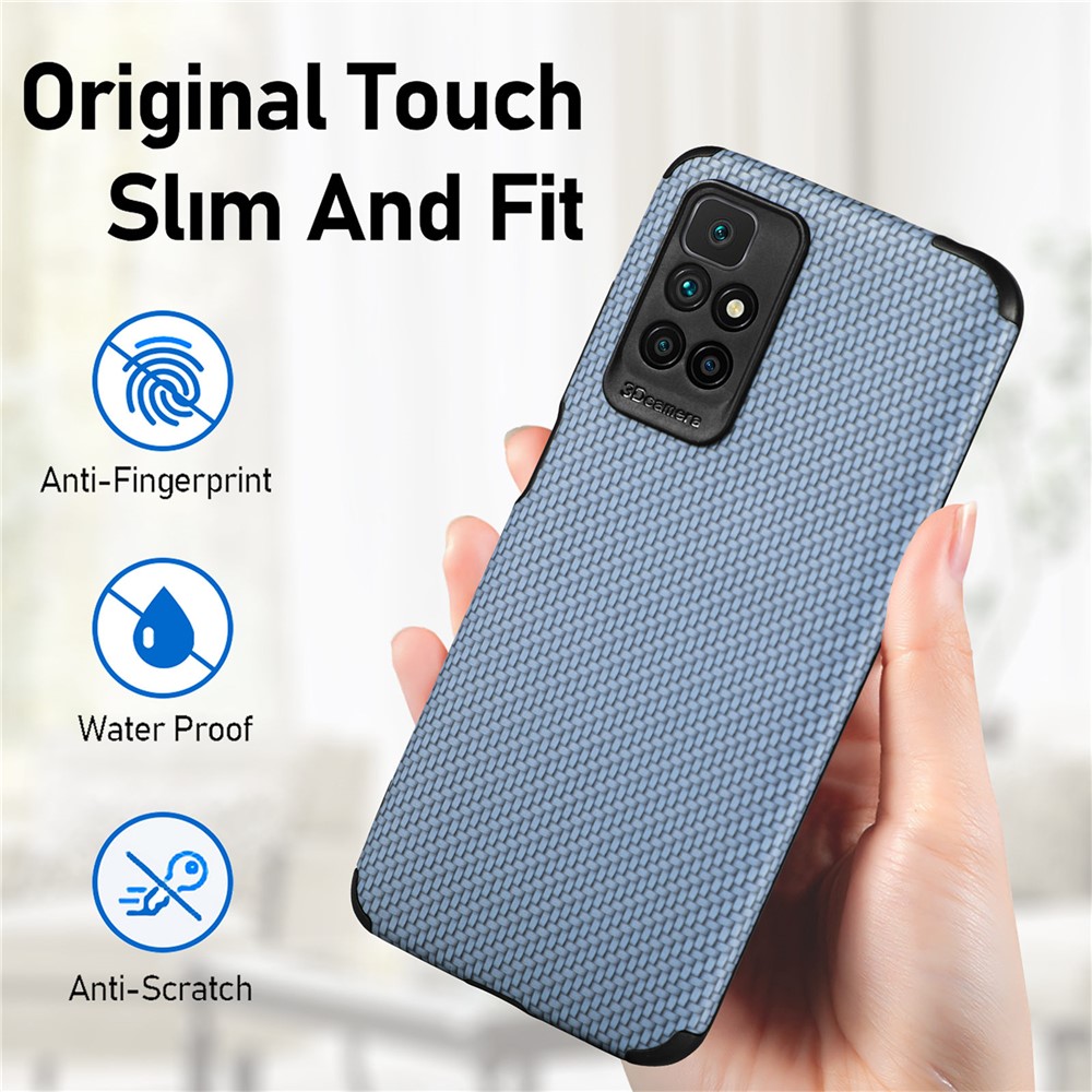 For Xiaomi Redmi 10/Note 11 4G (MediaTek) Flexible TPU + PVC Fiber Texture PU Leather Coated Phone Case Shockproof Cover - Sky Blue-8