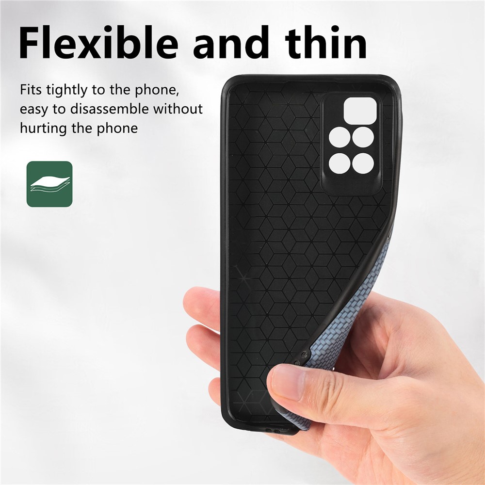 For Xiaomi Redmi 10/Note 11 4G (MediaTek) Flexible TPU + PVC Fiber Texture PU Leather Coated Phone Case Shockproof Cover - Sky Blue-9