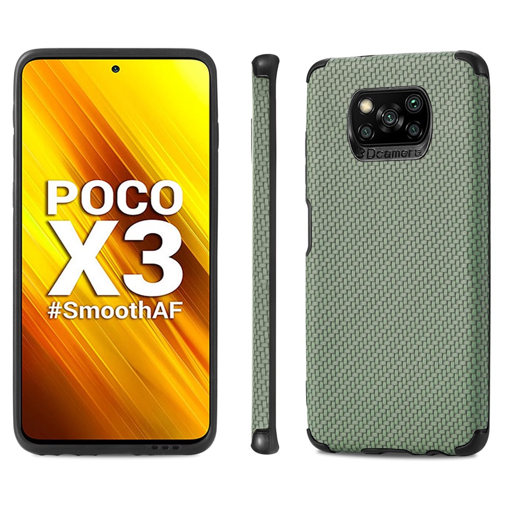 For Xiaomi Poco X3 NFC/X3 Pro/X3 Fiber Texture PU Leather Coated Mobile Phone Protective Case Soft TPU + PVC Back Cover - Green-2