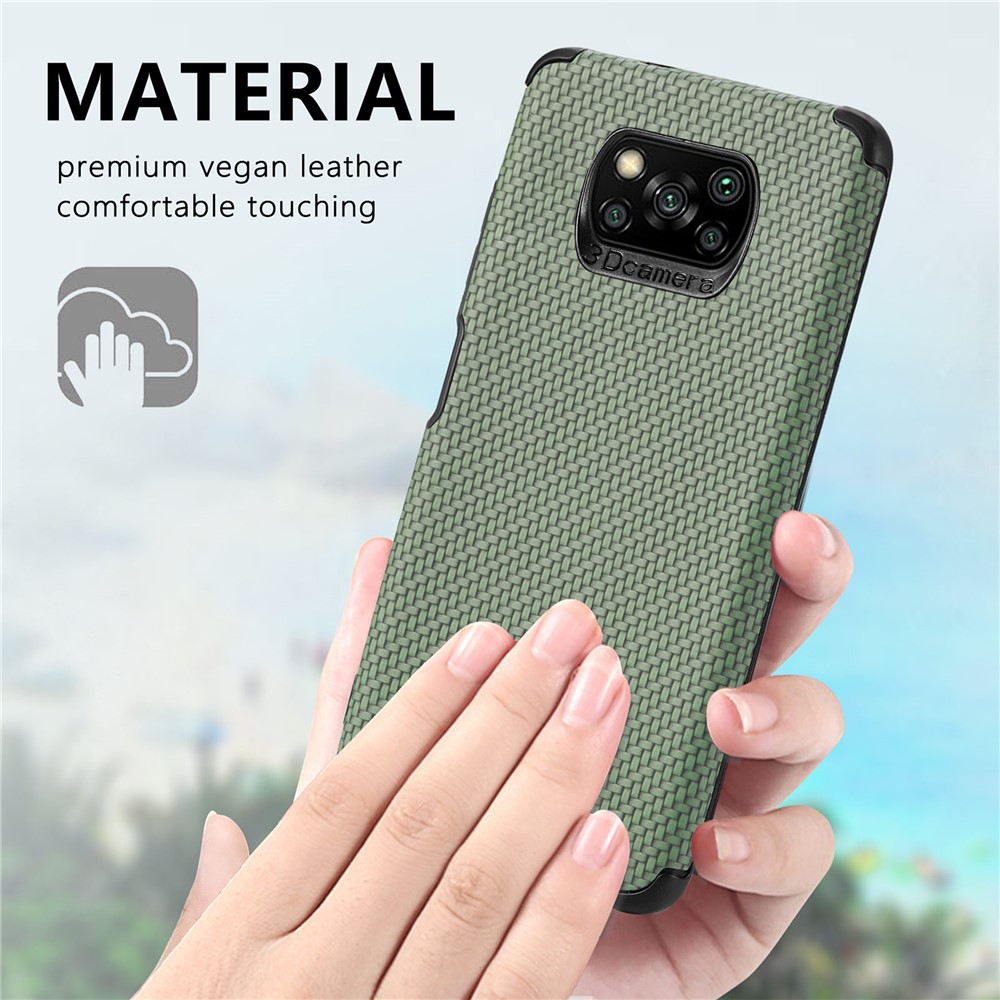 For Xiaomi Poco X3 NFC/X3 Pro/X3 Fiber Texture PU Leather Coated Mobile Phone Protective Case Soft TPU + PVC Back Cover - Green-4