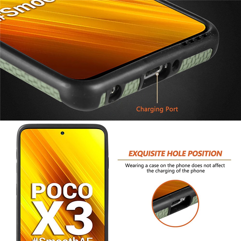 For Xiaomi Poco X3 NFC/X3 Pro/X3 Fiber Texture PU Leather Coated Mobile Phone Protective Case Soft TPU + PVC Back Cover - Green-5