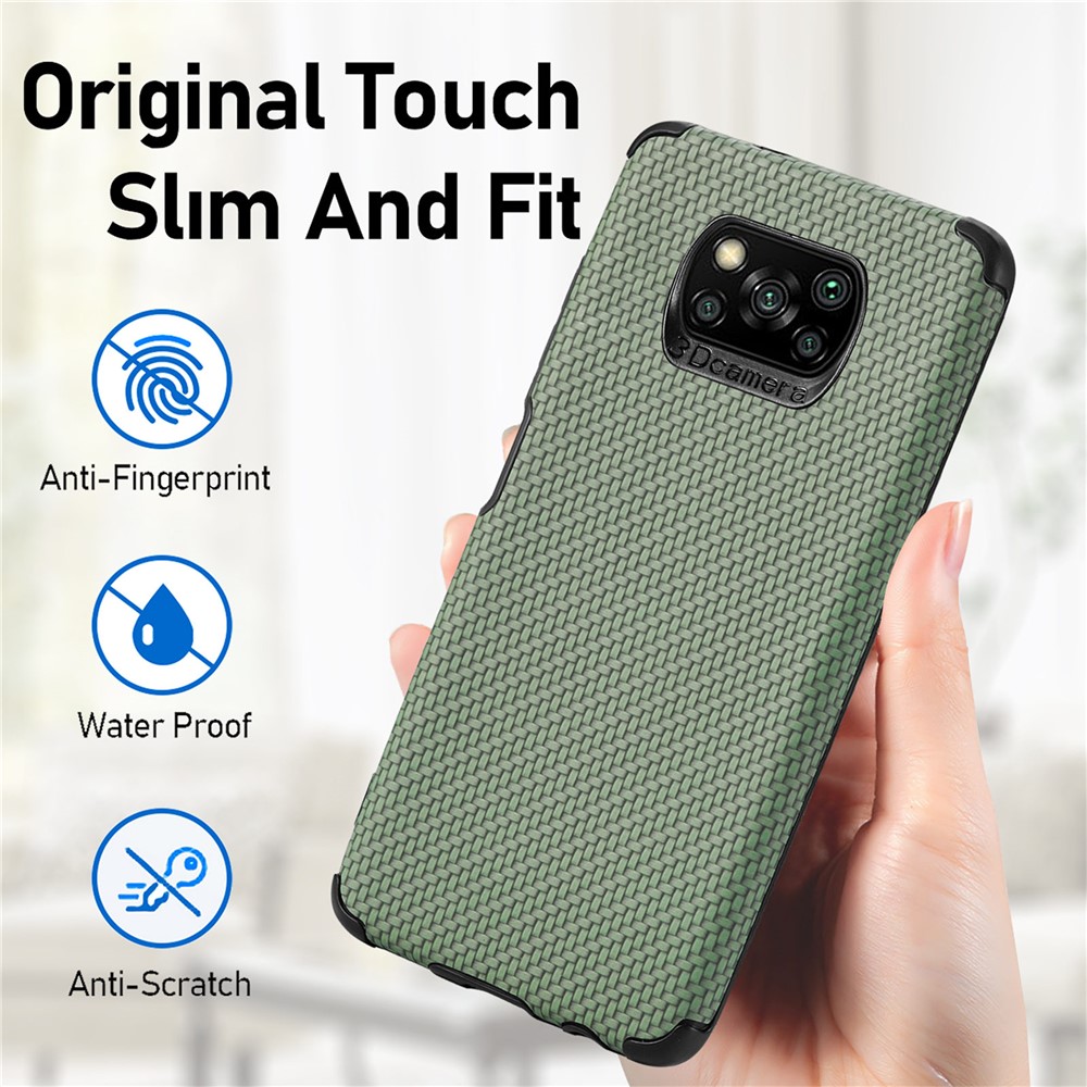 For Xiaomi Poco X3 NFC/X3 Pro/X3 Fiber Texture PU Leather Coated Mobile Phone Protective Case Soft TPU + PVC Back Cover - Green-8