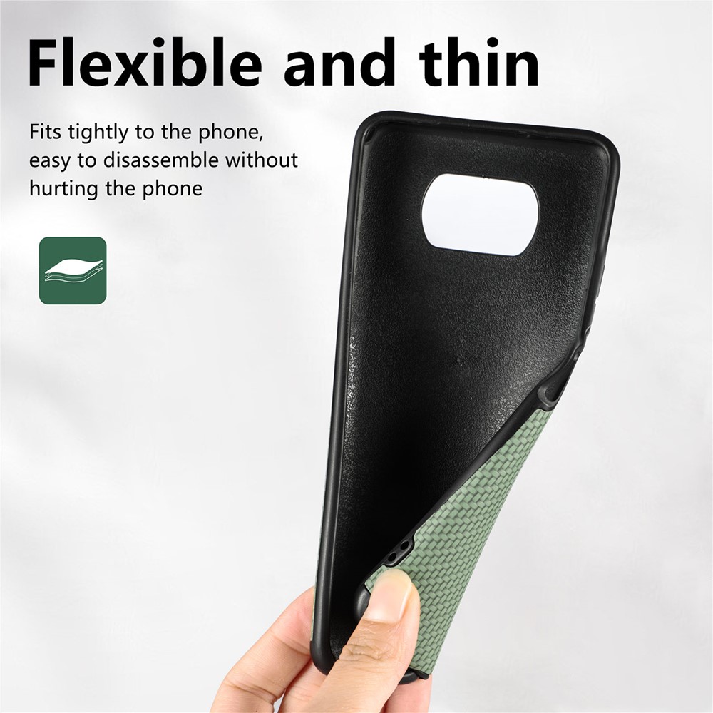 For Xiaomi Poco X3 NFC/X3 Pro/X3 Fiber Texture PU Leather Coated Mobile Phone Protective Case Soft TPU + PVC Back Cover - Green-9