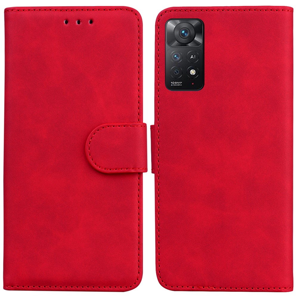 For Xiaomi Redmi Note 11 Pro 4G (MediaTek)/Note 11 Pro 5G (Qualcomm) PU Leather Wallet Cover Full Protection Stand Phone Shell - Red-1