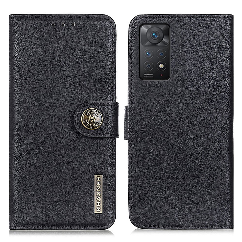 KHAZNEH For Xiaomi Redmi Note 11 Pro 4G (MediaTek)/Note 11 Pro 5G (Qualcomm) Textured Leather Wallet Phone Case Stand Function Folio Flip Phone Cover - Black-1