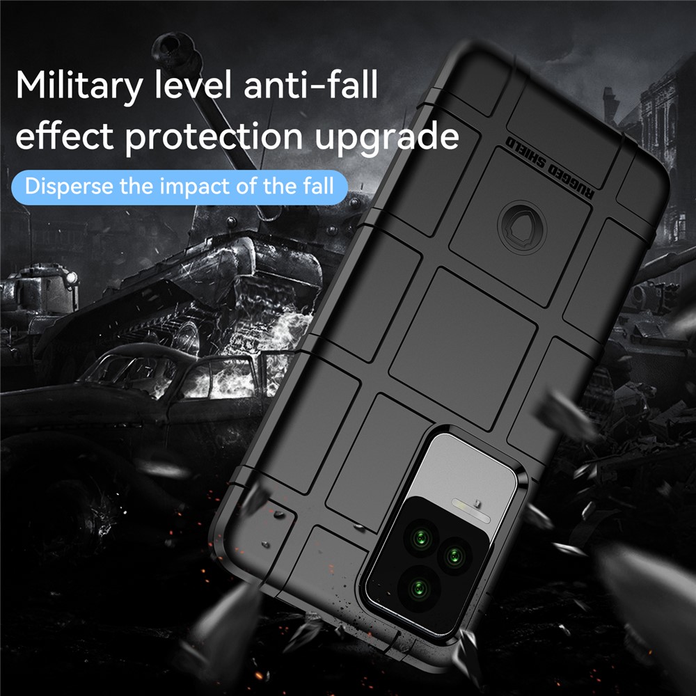 For Xiaomi Redmi K50 Pro Shockproof Thickened TPU Phone Case Rugged Square Grid Design Protective Cover - Black-7