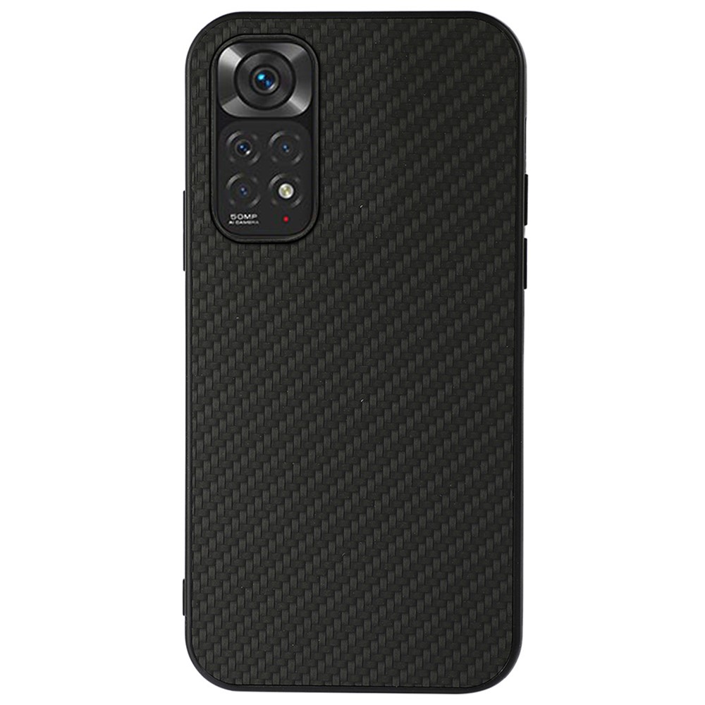 For Xiaomi Redmi Note 11 4G (Qualcomm)/Note 11S 4G Well-Protected Carbon Fiber Texture PU Leather Case Coated with Hybrid Bottom Case - Black-1