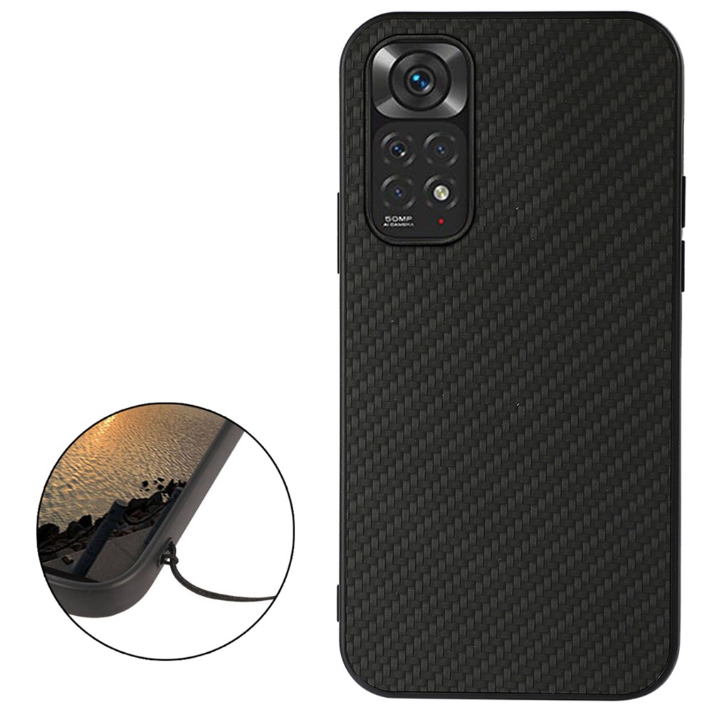 For Xiaomi Redmi Note 11 4G (Qualcomm)/Note 11S 4G Well-Protected Carbon Fiber Texture PU Leather Case Coated with Hybrid Bottom Case - Black-2