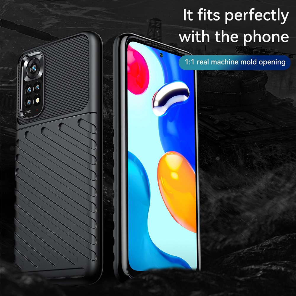 For Xiaomi Redmi Note 11 4G (Qualcomm)/Note 11S 4G (Mediatek) Thunder Series Twill Texture Thickened TPU Anti-scratch Mobile Phone Case Cover - Black-2