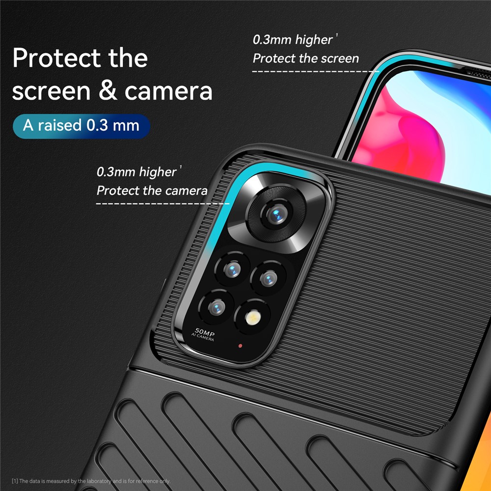 For Xiaomi Redmi Note 11 4G (Qualcomm)/Note 11S 4G (Mediatek) Thunder Series Twill Texture Thickened TPU Anti-scratch Mobile Phone Case Cover - Black-4