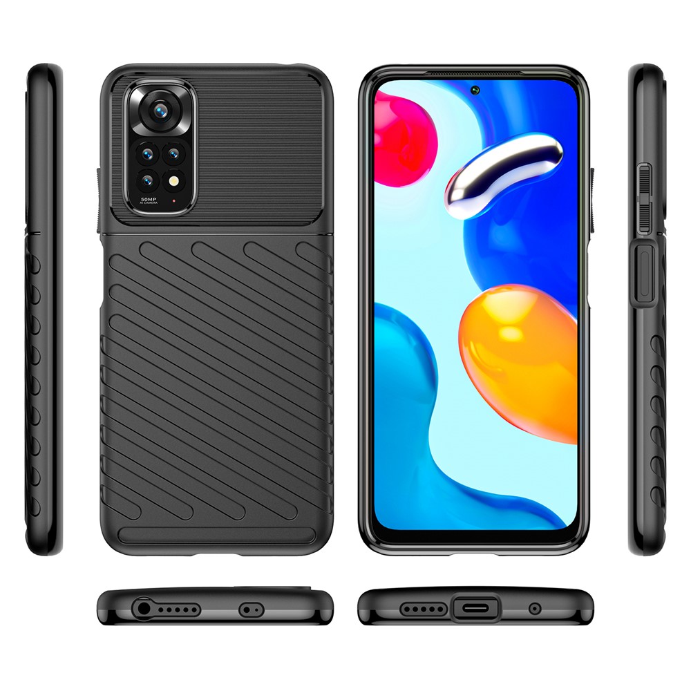 For Xiaomi Redmi Note 11 4G (Qualcomm)/Note 11S 4G (Mediatek) Thunder Series Twill Texture Thickened TPU Anti-scratch Mobile Phone Case Cover - Black-8