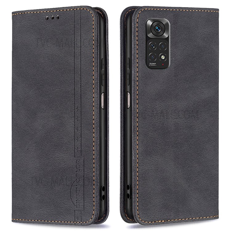 BINFEN COLOR BF08 for Xiaomi Redmi Note 11 4G (Qualcomm) PU Leather + TPU RFID Blocking Wallet Stand Magnetic Folio Flip Phone Case Cover - Black-1