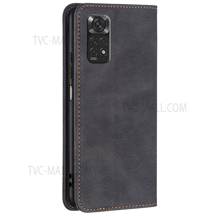BINFEN COLOR BF08 for Xiaomi Redmi Note 11 4G (Qualcomm) PU Leather + TPU RFID Blocking Wallet Stand Magnetic Folio Flip Phone Case Cover - Black-3