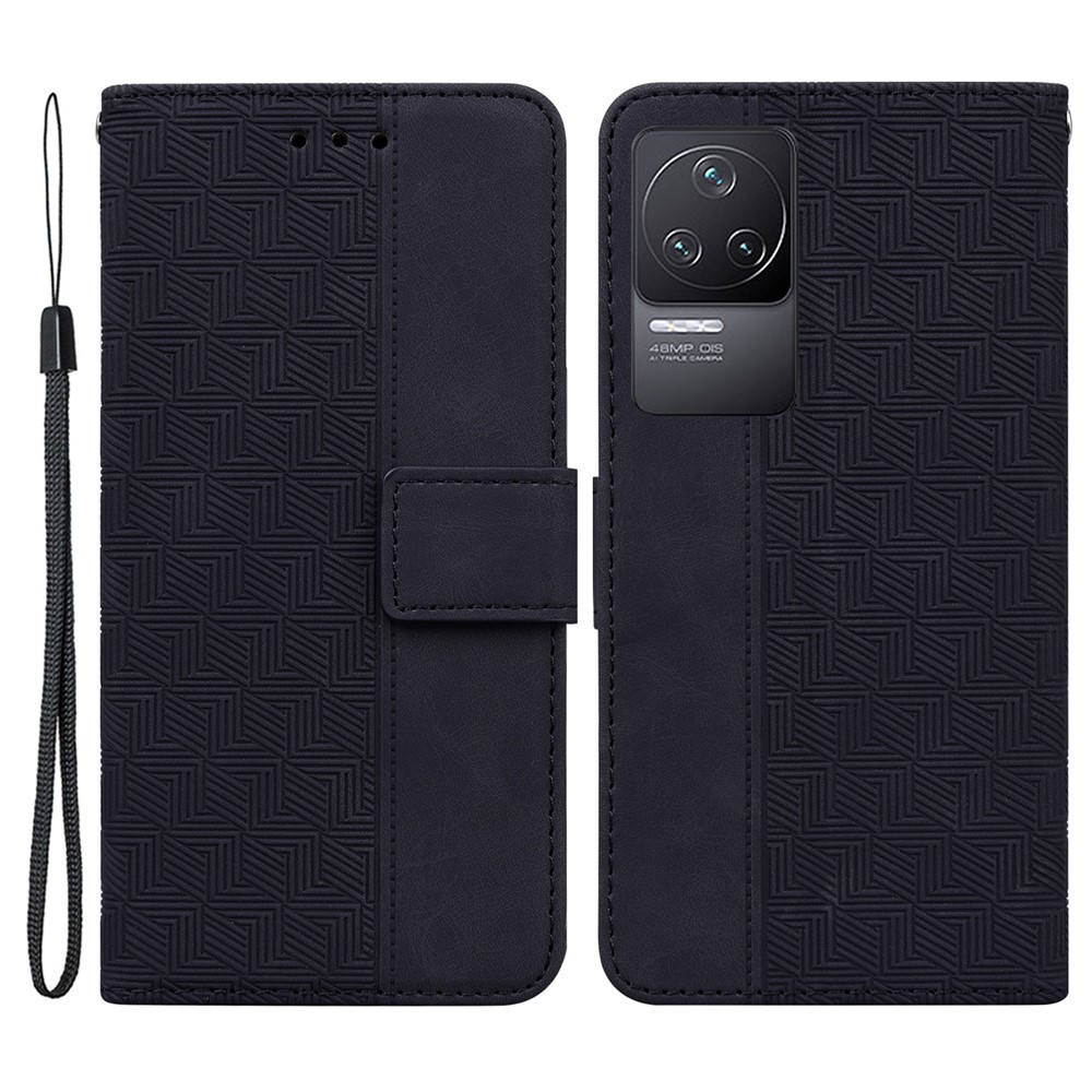 Geometry Imprinted Case for Xiaomi Redmi K50/K50 Pro, Wallet Stand Leather Drop-proof Protective Phone Cover - Black-1