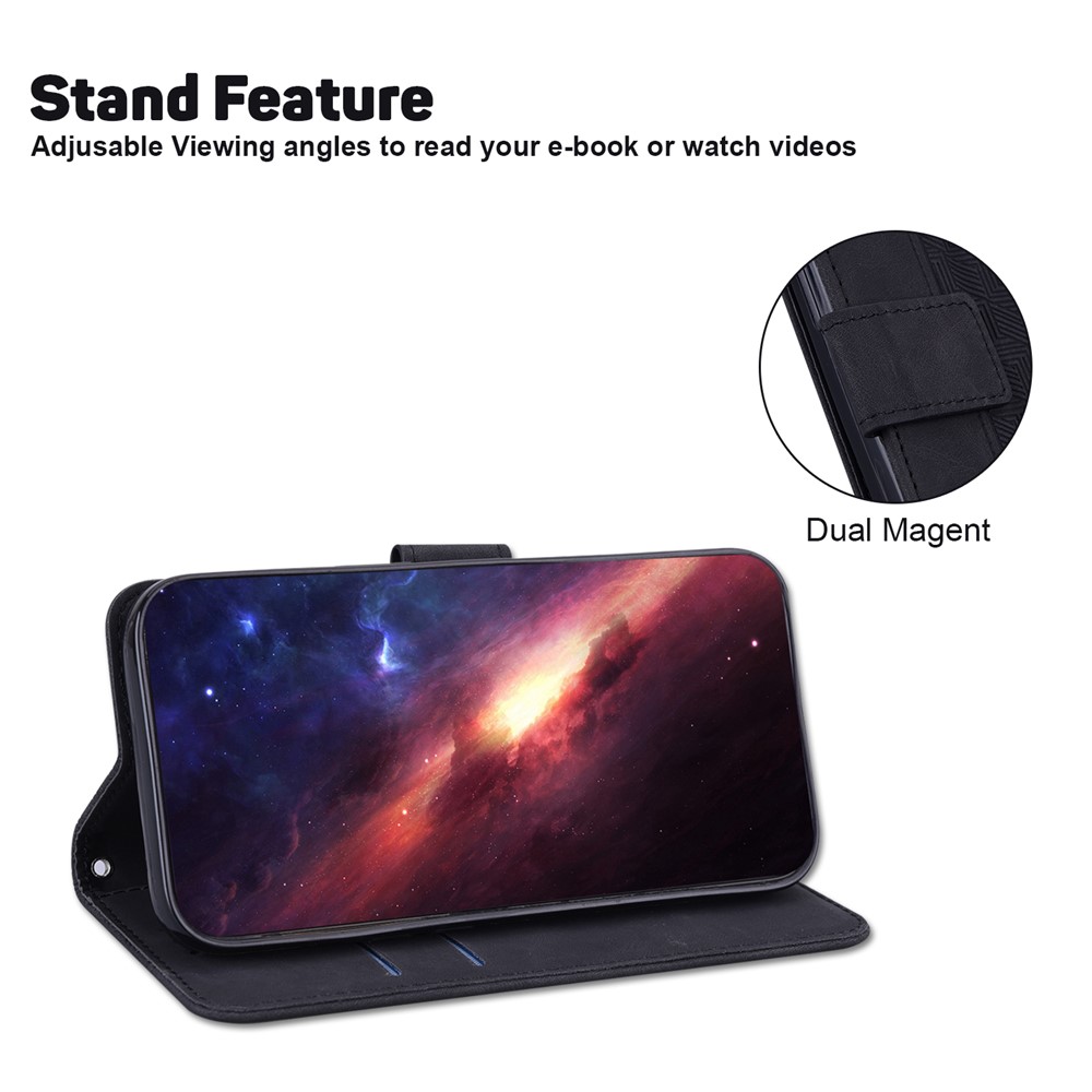 Geometry Imprinted Case for Xiaomi Redmi K50/K50 Pro, Wallet Stand Leather Drop-proof Protective Phone Cover - Black-4