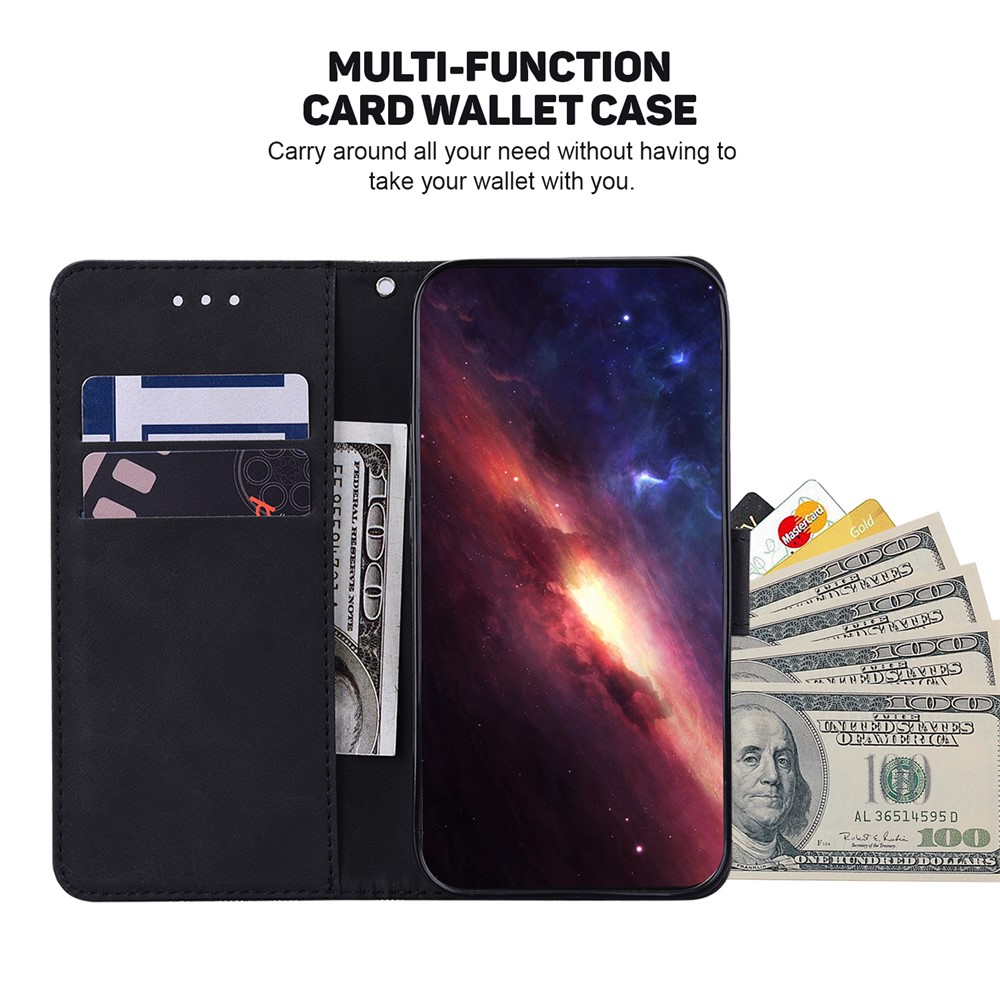 Geometry Imprinted Case for Xiaomi Redmi K50/K50 Pro, Wallet Stand Leather Drop-proof Protective Phone Cover - Black-5