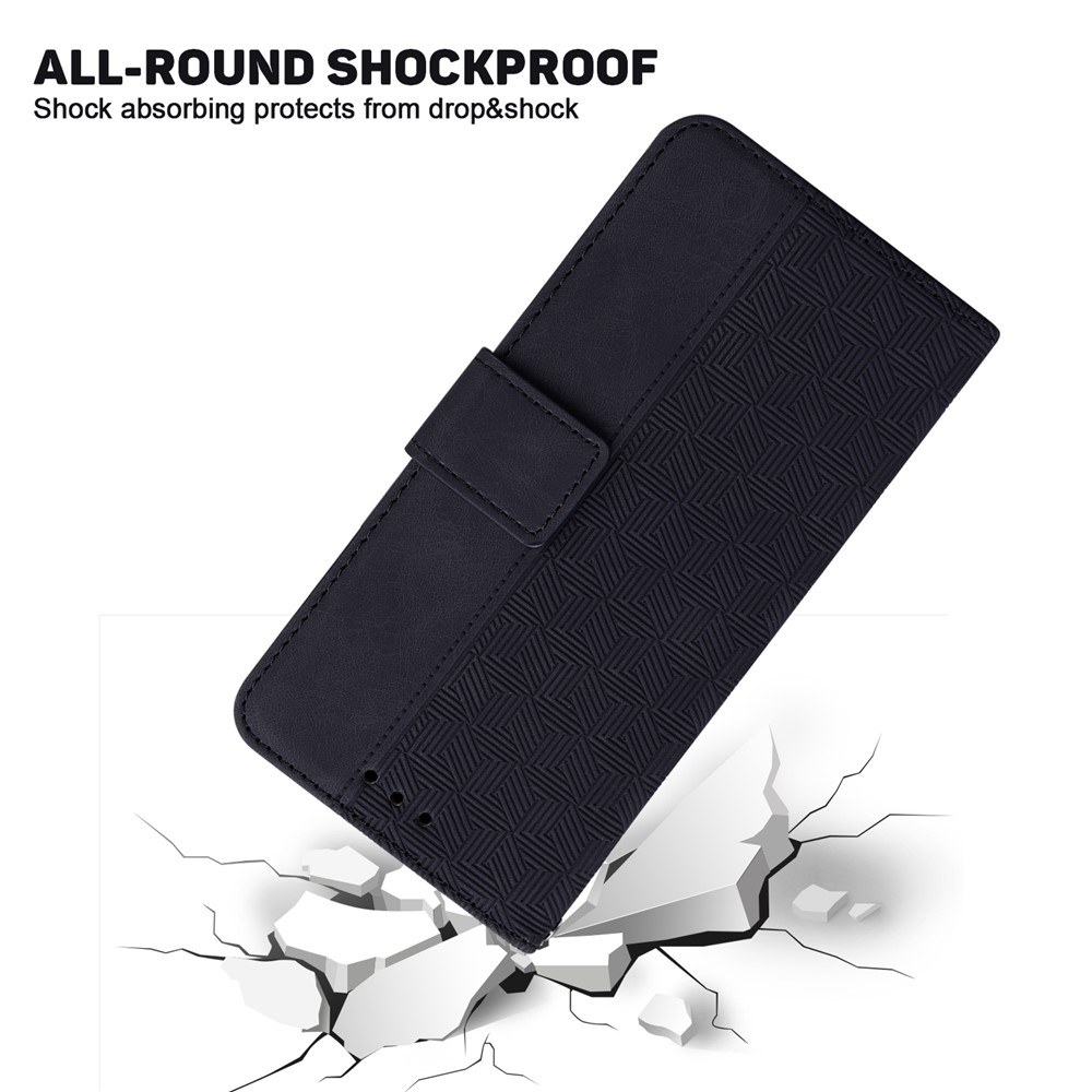 Geometry Imprinted Case for Xiaomi Redmi K50/K50 Pro, Wallet Stand Leather Drop-proof Protective Phone Cover - Black-6
