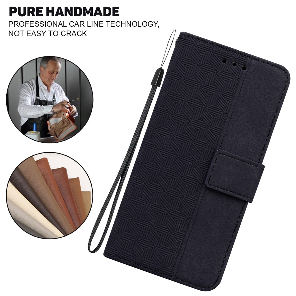 Geometry Imprinted Case for Xiaomi Redmi K50/K50 Pro, Wallet Stand Leather Drop-proof Protective Phone Cover - Black-7