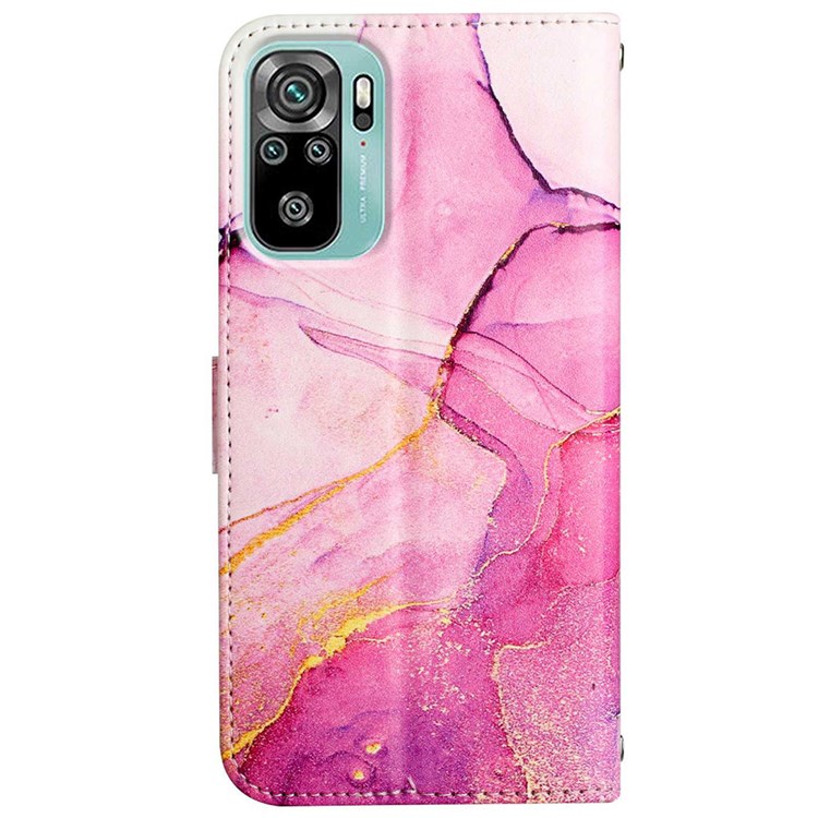 YB Pattern Printing Leather Series-5 for Xiaomi Redmi Note 10 Pro 5G (China)/Note 10 Pro Max, Folio Flip Marble Pattern Leather Shell Wallet Stand + Strap - Pink/Purple/Gold LS001-3