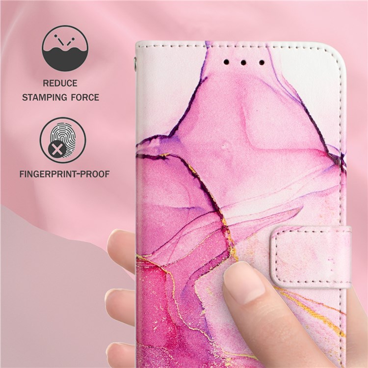 YB Pattern Printing Leather Series-5 for Xiaomi Redmi Note 10 Pro 5G (China)/Note 10 Pro Max, Folio Flip Marble Pattern Leather Shell Wallet Stand + Strap - Pink/Purple/Gold LS001-8