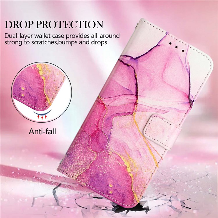 YB Pattern Printing Leather Series-5 for Xiaomi Redmi Note 10 Pro 5G (China)/Note 10 Pro Max, Folio Flip Marble Pattern Leather Shell Wallet Stand + Strap - Pink/Purple/Gold LS001-9