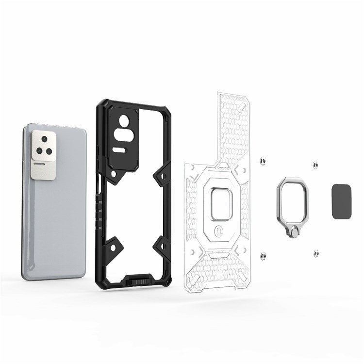 Für Xiaomi Redmi K50/K50 Pro, Gut Geschützter Ringkickstand-shell-hard-pc-rückenweiche Tpu-telefonhülle - Weiß-5