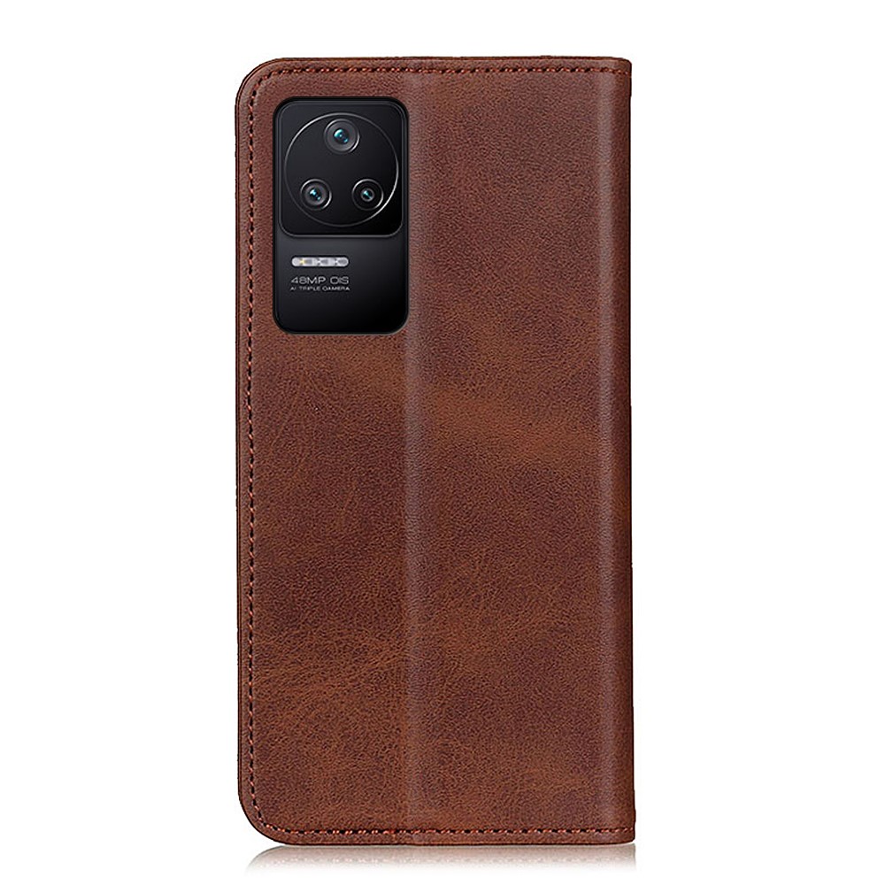 For Xiaomi Redmi K40S Split Leather Wallet Phone Case Stand Design Auto Closing Magnetic Protective Cover - Coffee-7