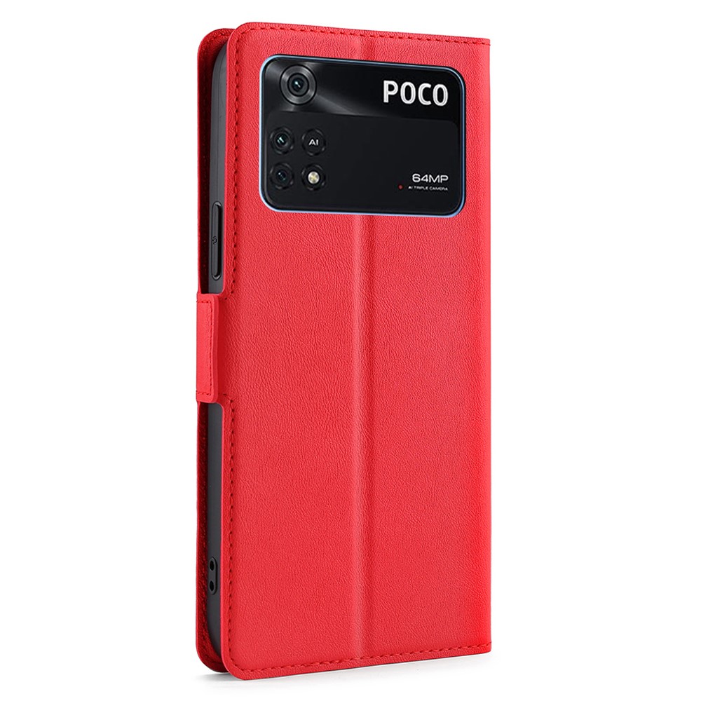 Drop-proof Side Magnetic Clasp Stand Case for Xiaomi Poco M4 Pro 4G Ultra-thin PU Leather Phone Cover with Card Slot - Red-8