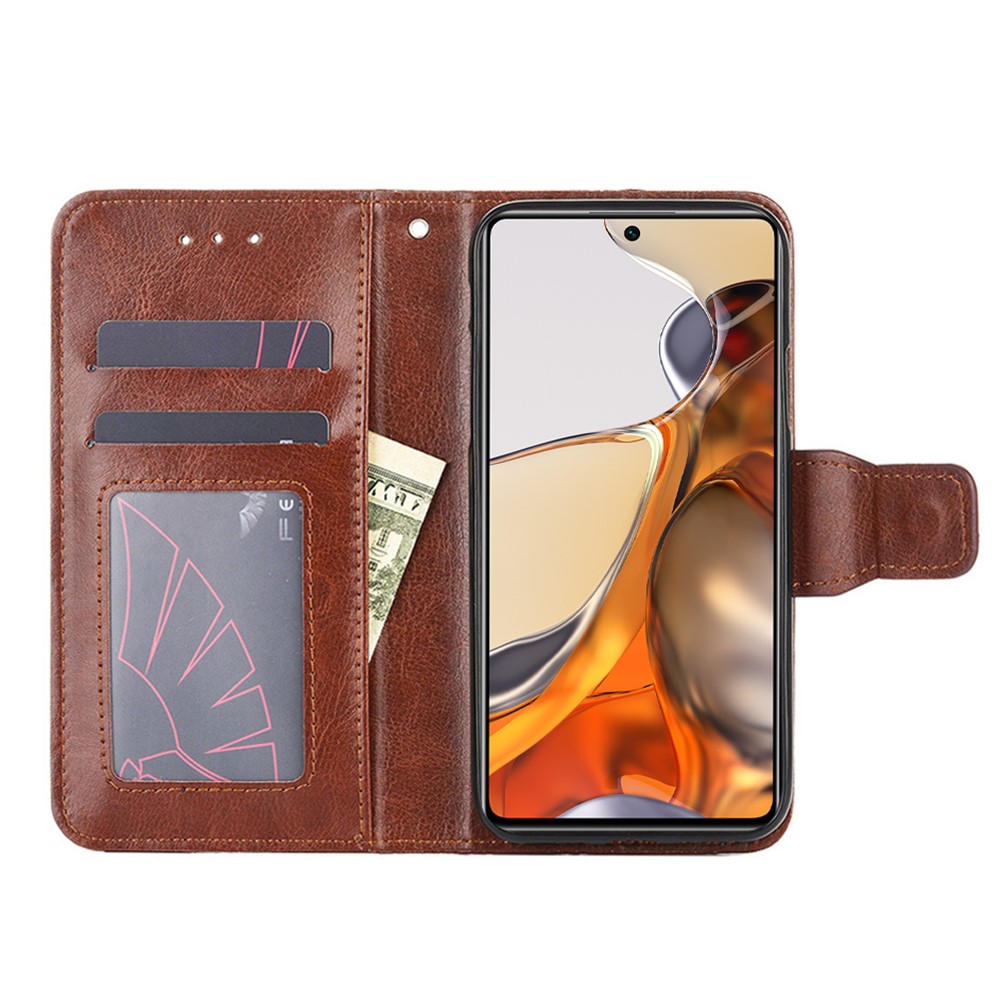 PU Leather Phone Case for Xiaomi Poco M4 Pro Wallet Stand TPU Bumper Protective Flip Folio Cover - Brown-2
