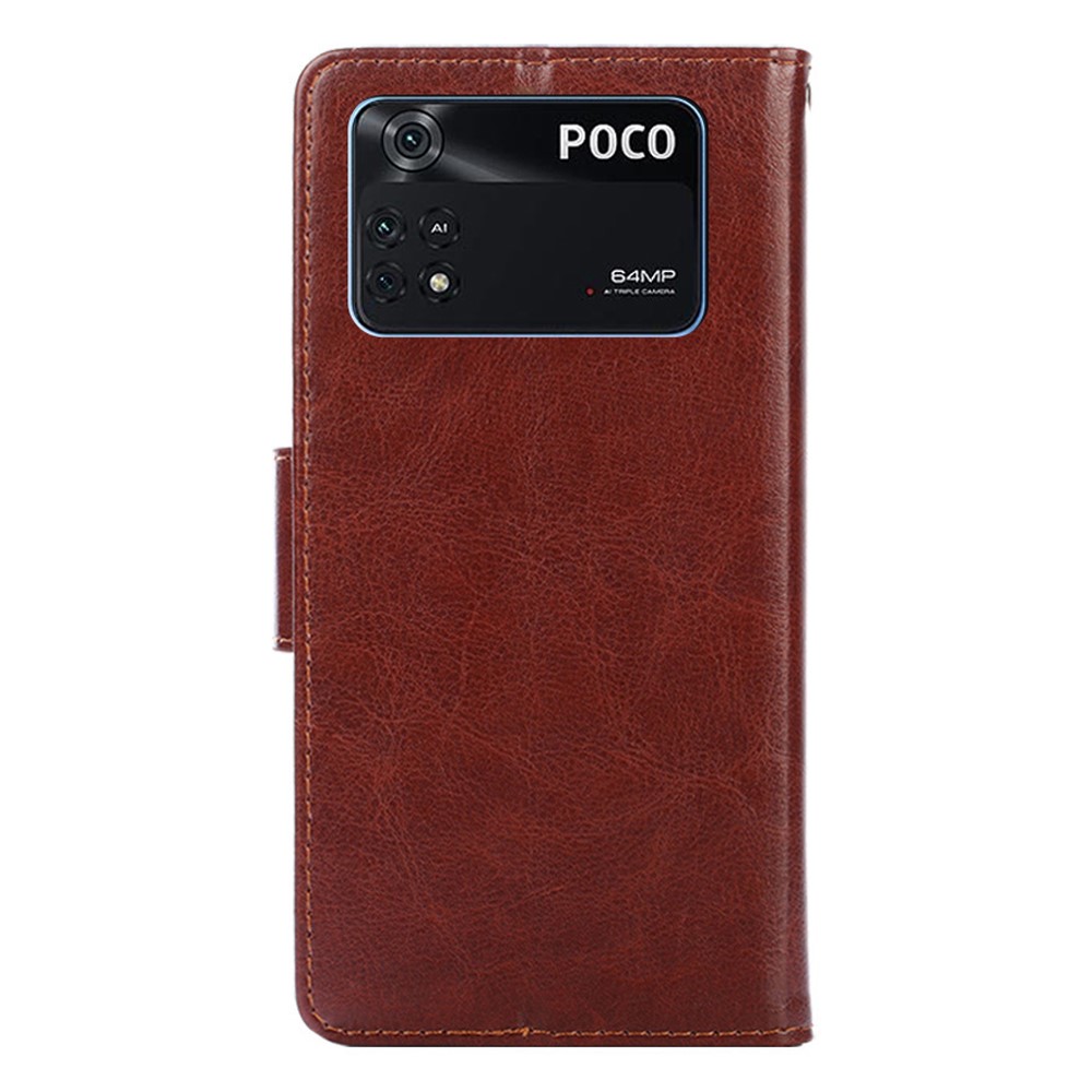 PU Leather Phone Case for Xiaomi Poco M4 Pro Wallet Stand TPU Bumper Protective Flip Folio Cover - Brown-7