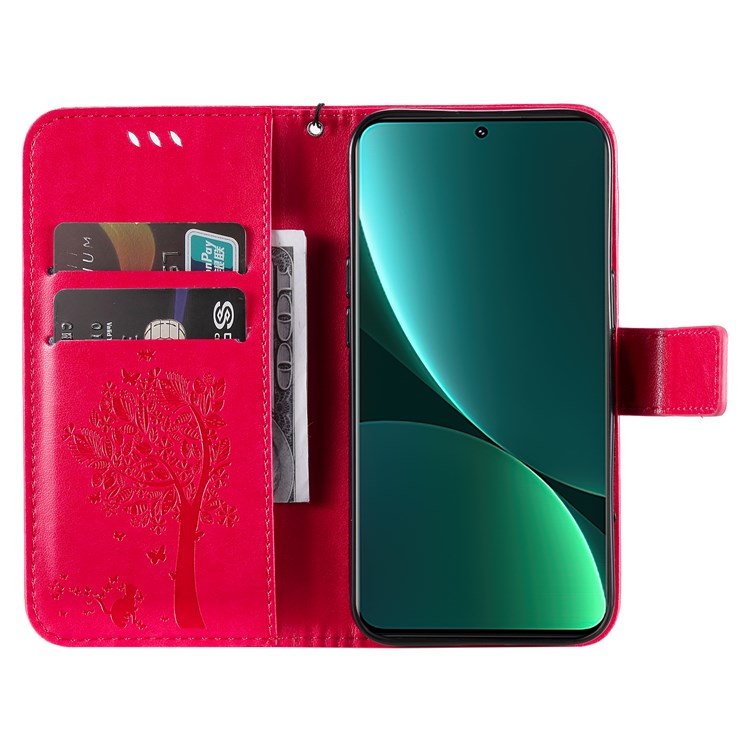 For Xiaomi 12 Pro KT Imprinting Flower Series-3 PU Leather Case, Cat Tree Pattern Imprinted Horizontal Stand Wallet Phone Cover with Strap - Rose-2