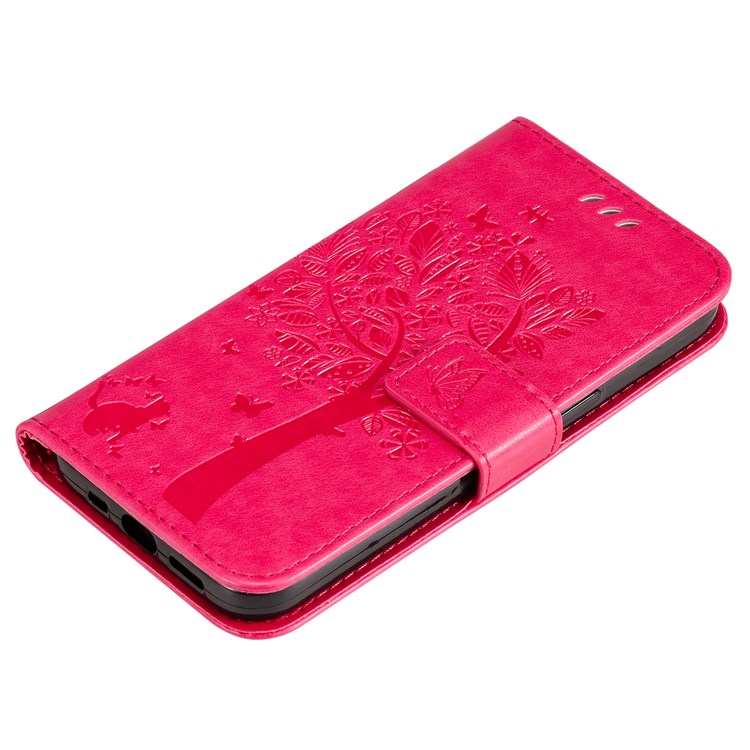For Xiaomi 12 Pro KT Imprinting Flower Series-3 PU Leather Case, Cat Tree Pattern Imprinted Horizontal Stand Wallet Phone Cover with Strap - Rose-5