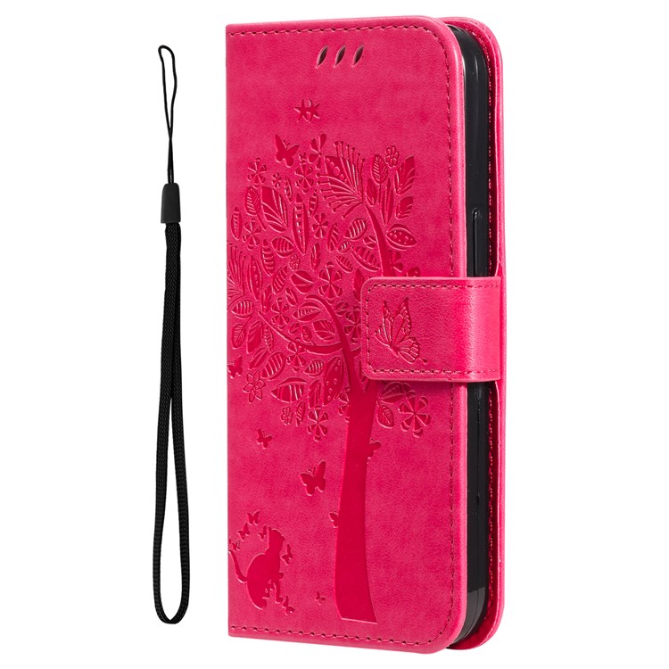 For Xiaomi 12 Pro KT Imprinting Flower Series-3 PU Leather Case, Cat Tree Pattern Imprinted Horizontal Stand Wallet Phone Cover with Strap - Rose-6