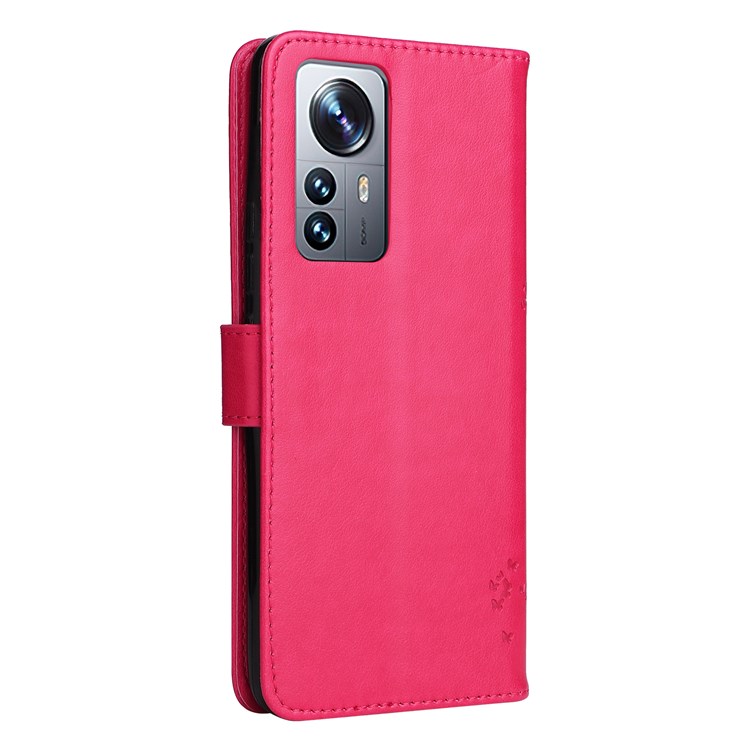 For Xiaomi 12 Pro KT Imprinting Flower Series-3 PU Leather Case, Cat Tree Pattern Imprinted Horizontal Stand Wallet Phone Cover with Strap - Rose-7