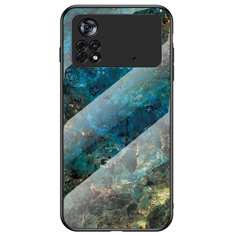 Marbling Pattern Tempered Glass Cover for Xiaomi Poco X4 Pro 4G, Anti-Drop Anti-Explosion Cell Phone Case - Emerald Marble-1