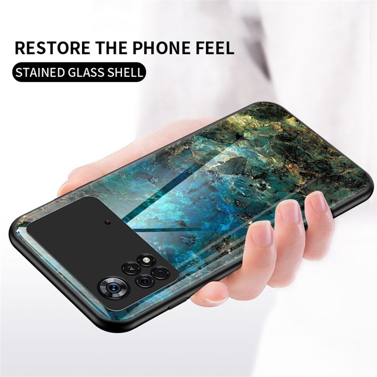 Marbling Pattern Tempered Glass Cover for Xiaomi Poco X4 Pro 4G, Anti-Drop Anti-Explosion Cell Phone Case - Emerald Marble-2