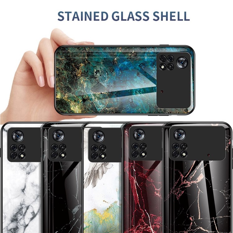 Marbling Pattern Tempered Glass Cover for Xiaomi Poco X4 Pro 4G, Anti-Drop Anti-Explosion Cell Phone Case - Emerald Marble-6